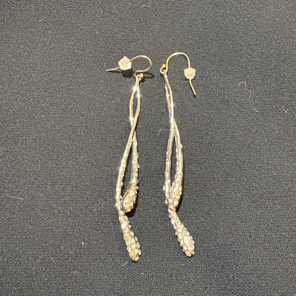 ALEXIS BITTAR • Long Silver and crystal Earrings with Gold Loop Fastener
